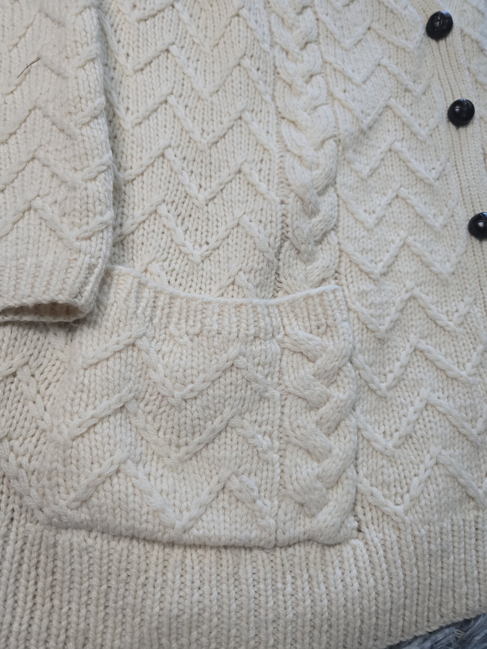 Orvis Cream Cable-Knit Button Cardigan Sweater - Picture 3 of 11